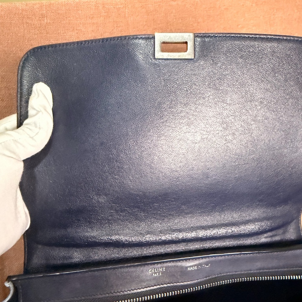 CELINE Trapeze Small Leather 2way Shoulder Bag Sky Blue& Navy & Brown - Picture 7 of 16